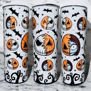 Halloween Jack & Pumpkin Face 20oz Skinny Tumbler | Spooky Horror Cup with Lid